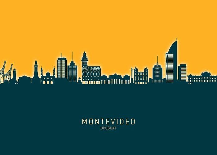 Pandharpur Greeting Card featuring the digital art Montevideo Skyline Uruguay #70 by Michael Tompsett