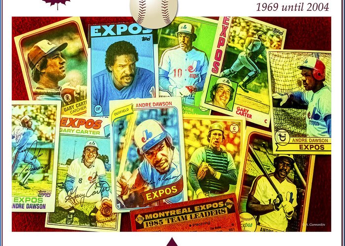 Montreal Expos Baseball Team Greeting Card featuring the digital art Montreal Expos Baseball Collage by A Macarthur Gurmankin