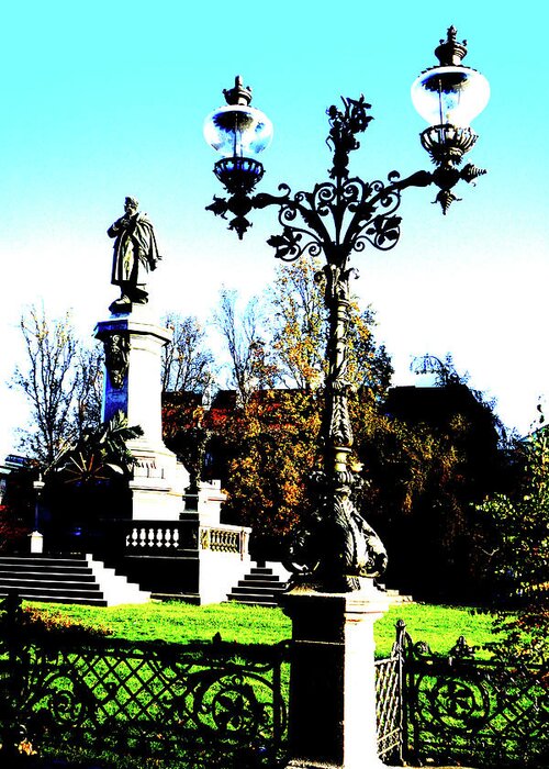 Monument Greeting Card featuring the photograph Monument And Lantern In Warsaw, Poland by John Siest