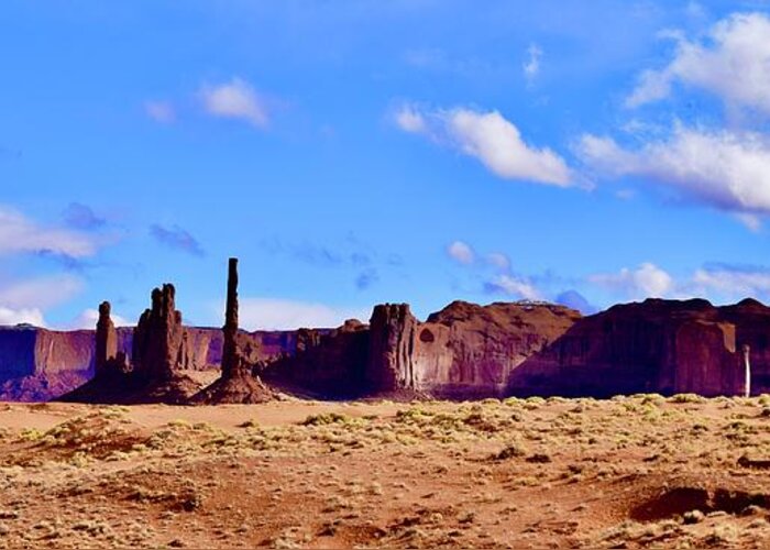 Totem Greeting Card featuring the photograph Totem Pole and Yeibichai Formations@Monument Valley by Bnte Creations