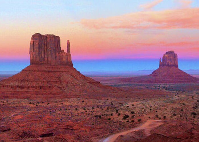 Desert Greeting Card featuring the photograph Monument Valley Just After Dark 2 by Mike McGlothlen