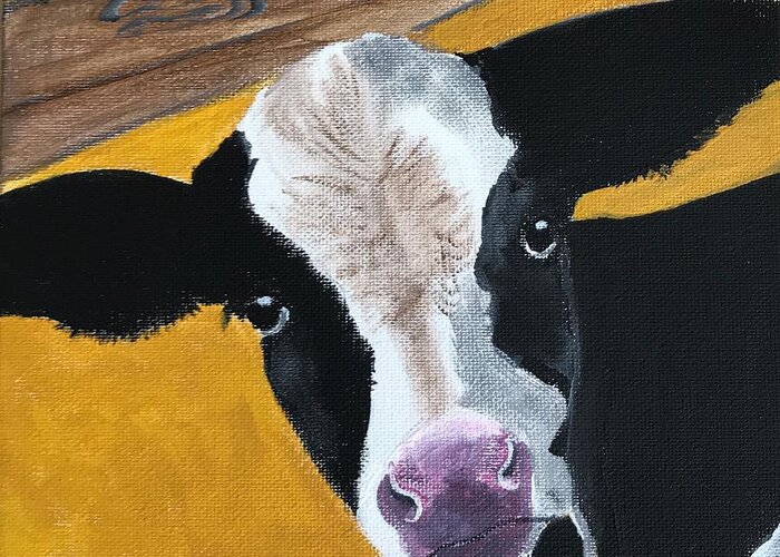 Pets Greeting Card featuring the painting Moo Cow by Kathie Camara