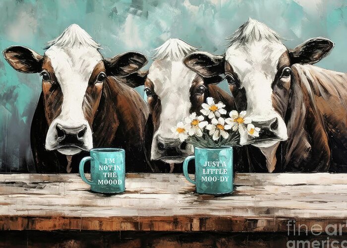 Brown Cows Greeting Card featuring the painting Moody Cows by Tina LeCour