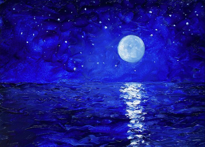 Moon Greeting Card featuring the painting Moon and Stars painting by Jan Matson