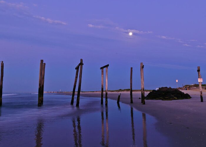 59th Pier Greeting Card featuring the photograph Moon Light Piers by Louis Dallara
