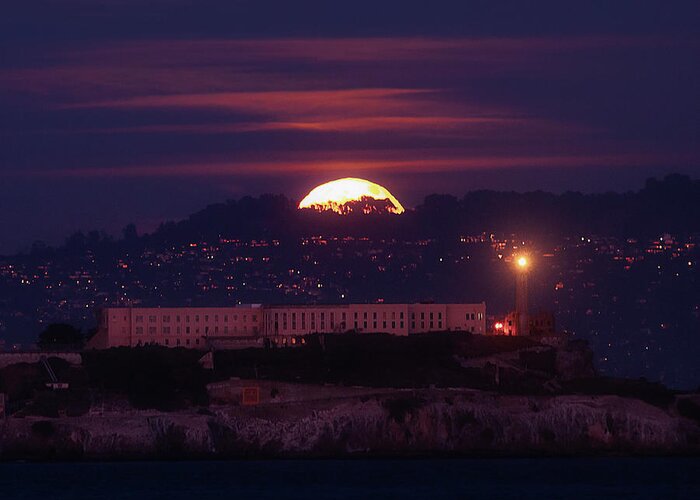  Greeting Card featuring the photograph Moon Over Alcatraz by Louis Raphael
