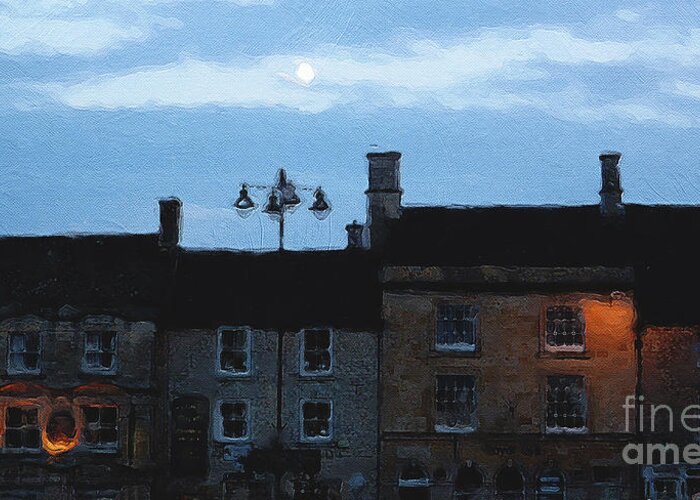 Stow-in-the-wold Greeting Card featuring the photograph Moon Over Stow by Brian Watt