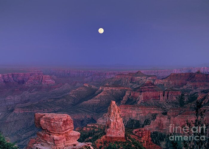 Dave Welling Greeting Card featuring the photograph Moon Rise Over Point Imperial North Rim Grand Canyon National Park Arizona by Dave Welling