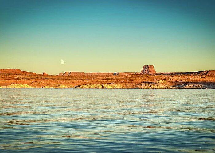 Lake Powell Greeting Card featuring the photograph Moon rise over Warm Creek Bay by Bradley Morris