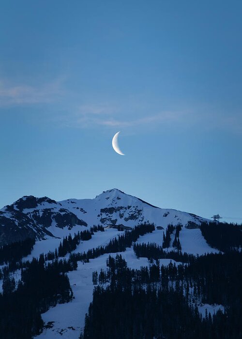 Blackcomb Greeting Card featuring the photograph Moon Rising Over Whistler Blackcomb by Rick Deacon