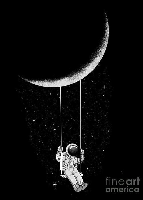 Space Greeting Card featuring the digital art Moon Swing by Digital Carbine
