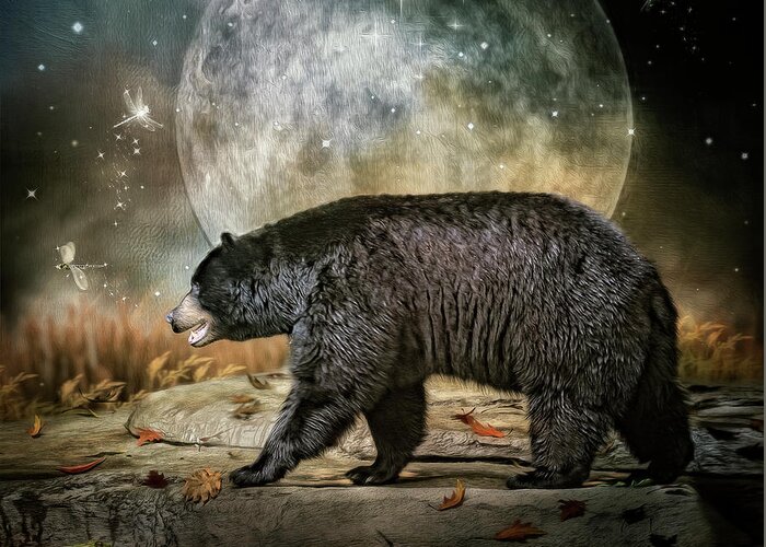 North American Black Bear Greeting Card featuring the digital art Moon walking by Maggy Pease