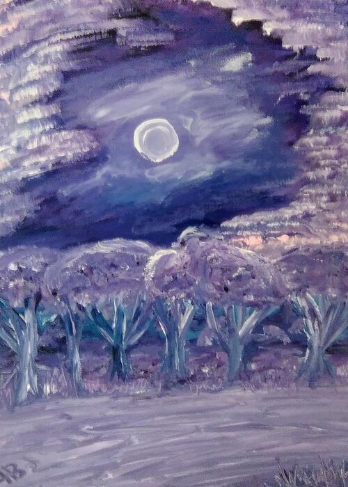 Purple Greeting Card featuring the painting Moonglow Meadow by Andrew Blitman