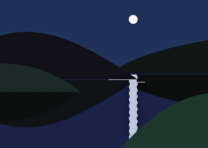 Moonlight Greeting Card featuring the digital art Moonlighting by Fatline Graphic Art