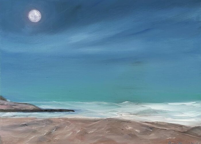 Moon Greeting Card featuring the painting Moonlit Beach by Rose Mary Gates