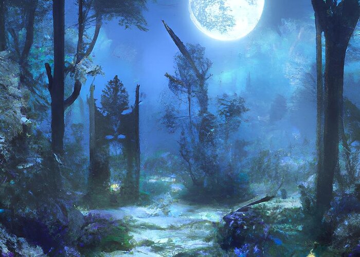 Digital Greeting Card featuring the digital art Moonlit Garden by Beverly Read