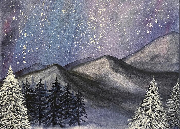 Mountains Greeting Card featuring the painting Moonlit Mountains by Lisa Neuman