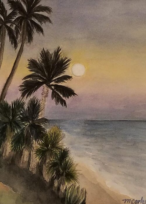 Palms Greeting Card featuring the painting Moonrise Butterfly Beach by M Carlen