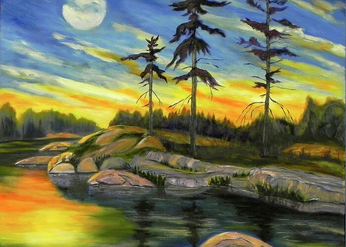 Moonrise Greeting Card featuring the painting Moonrise by Erika Dick