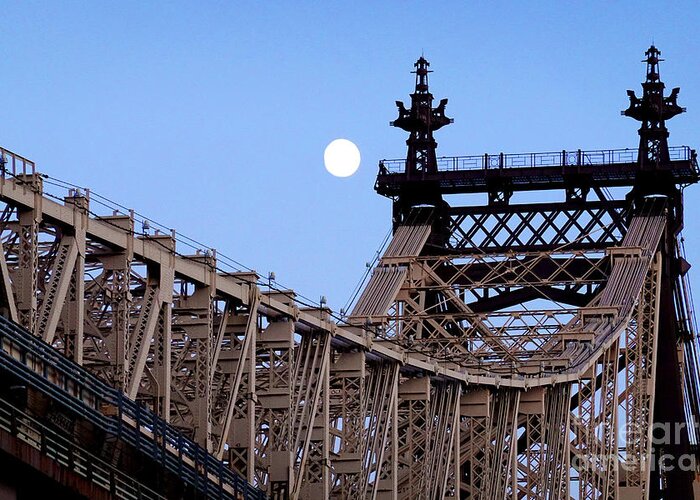 New York City Greeting Card featuring the photograph Moonrise over Queensboro Bridge by Steve Ember