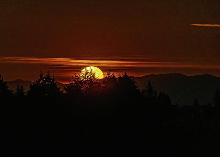 Moon Rise Greeting Card featuring the photograph Moonrise over the hill's by Ulrich Burkhalter