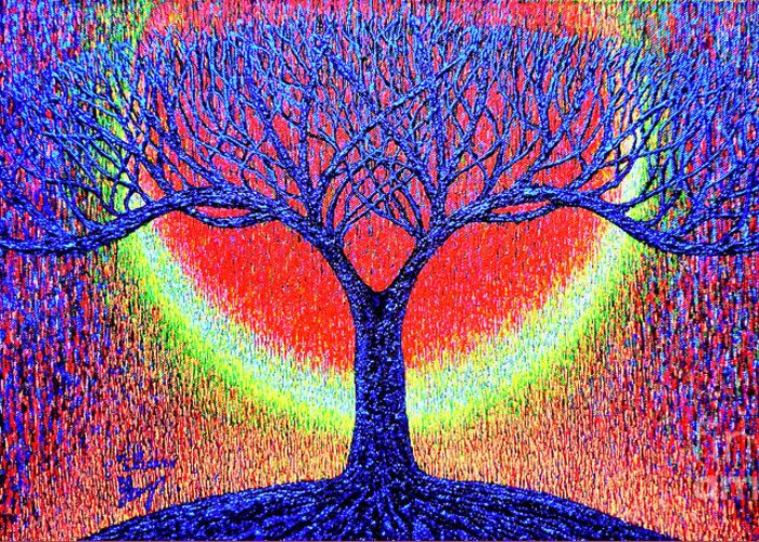 Tree Greeting Card featuring the painting moonshine-2/God-is light/ by Viktor Lazarev