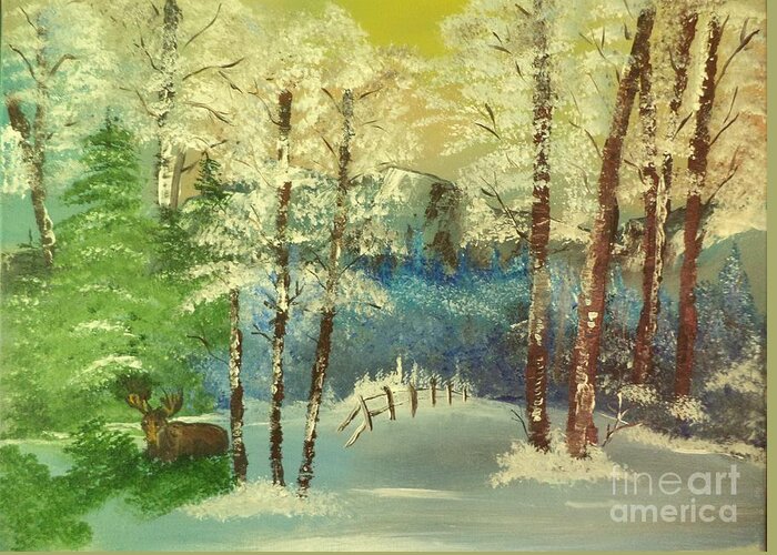 #artist # Art # Acrylic # Painting # Home # Office Greeting Card featuring the painting Moose Lurking # 182 by Donald Northup