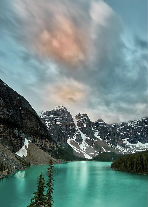 Nature Greeting Card featuring the photograph Moraine Lake at Sunset by Jon Glaser