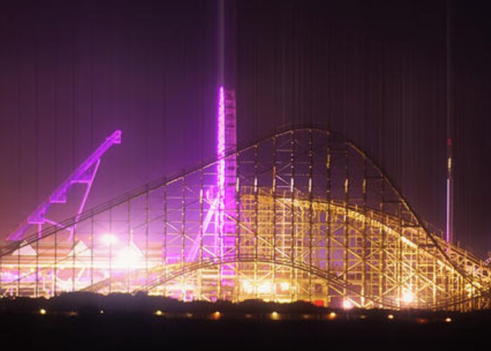 Moreys Greeting Card featuring the photograph Morey's Adventure Amusement Pier at Night by Jason Fink