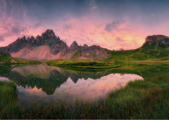 Moutain Greeting Card featuring the photograph Morning at Tre Cime by Henry w Liu