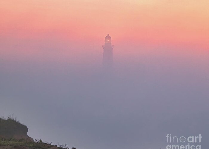 Lighthouse Greeting Card featuring the photograph Morning Fog Over Montauk Point by Sean Mills