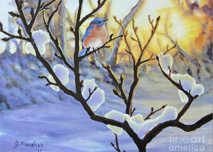 Winter Greeting Card featuring the painting Morning Light by Joe Mandrick