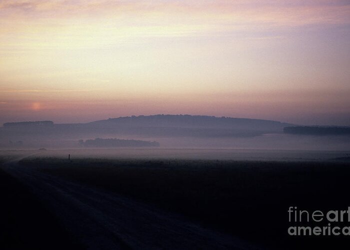 80025126 Greeting Card featuring the photograph Morning Mist on Salisbury Plain by Patrick G Haynes
