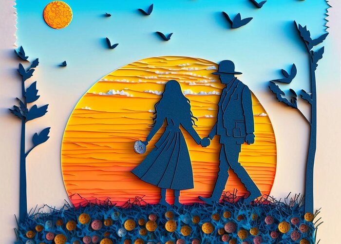 Morning Walk - Quilling Greeting Card featuring the digital art Morning Walk - Quilling by Jay Schankman