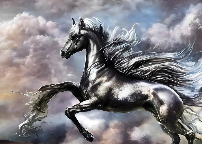 Digital Horse Silver Morphing Greeting Card featuring the digital art Morphing by Beverly Read