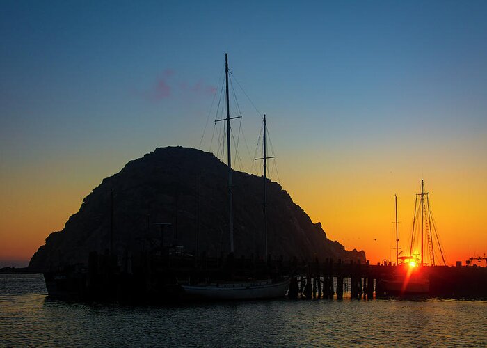 Sunset Morro Bay Greeting Card featuring the photograph Morro Bay Rock by Garry Gay