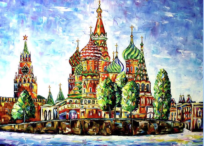 Stbasilscathedral Greeting Card featuring the painting Moscow's Red Jewel by Mirek Kuzniar