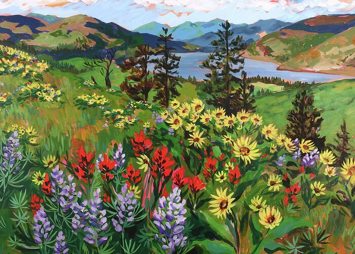 Wildflower Greeting Card featuring the painting Mosier Wildflowers by Anisa Asakawa