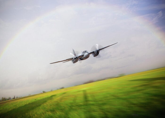 De Havilland Mosquito Greeting Card featuring the digital art Mosquito Out Of The Storm by Airpower Art
