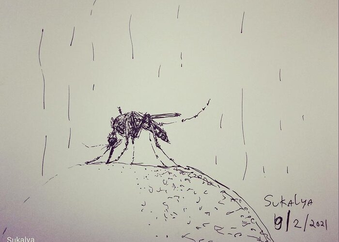 Mosquito Greeting Card featuring the drawing Mosquito by Sukalya Chearanantana