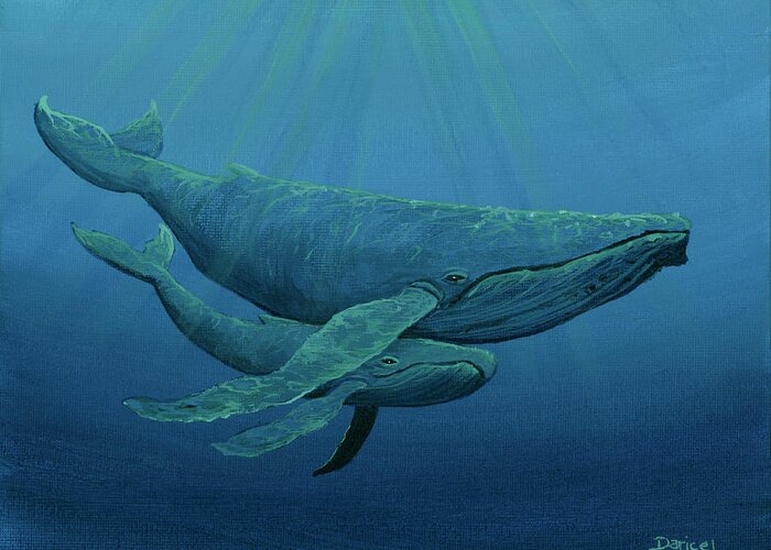 Animal Greeting Card featuring the painting Mother and Baby Humpback by Darice Machel McGuire