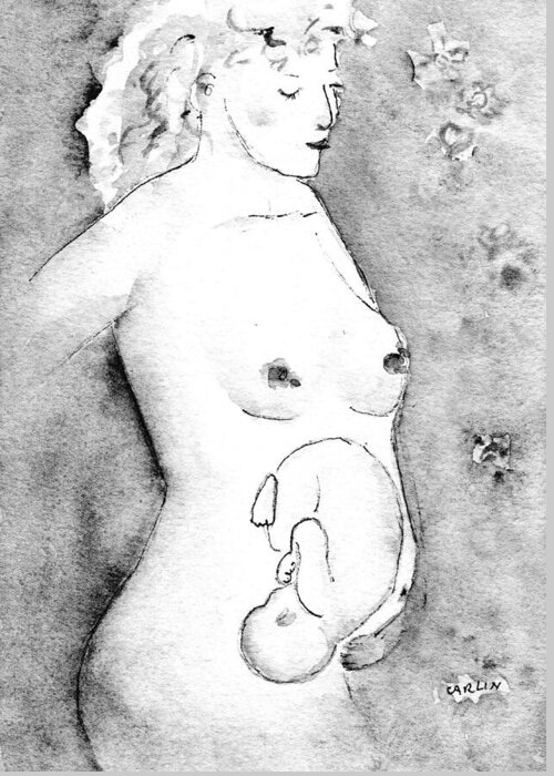 Pregnant Greeting Card featuring the painting Mother and Fetus Black and White by Carlin Blahnik CarlinArtWatercolor