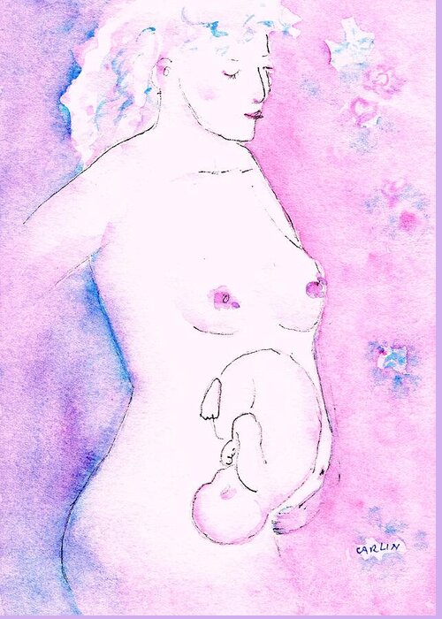 Pregnant Greeting Card featuring the painting Mother and Fetus Colorful by Carlin Blahnik CarlinArtWatercolor