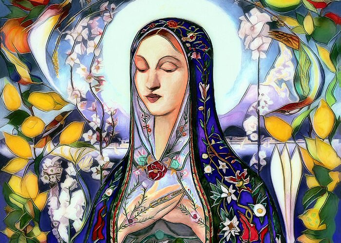 The Virgin Mary Greeting Card featuring the digital art Mother Mary by Pennie McCracken