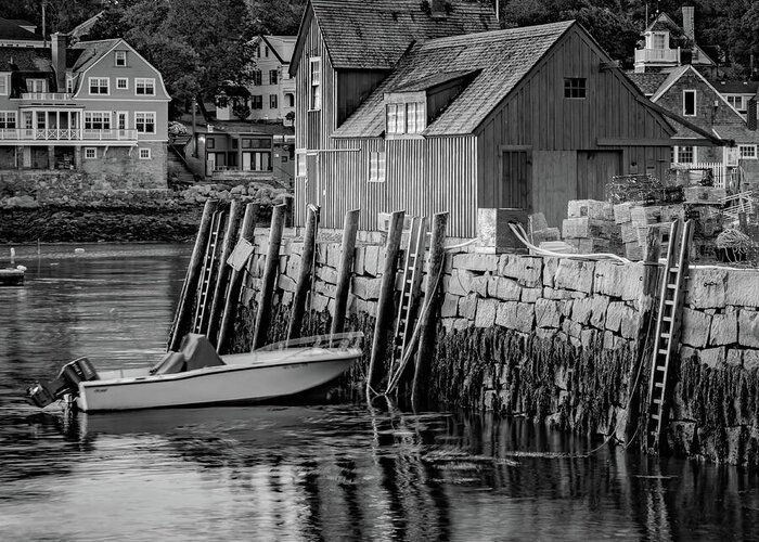 Motif 1 Greeting Card featuring the photograph Motif #1 Fishing Shack - Rockport MA Monochrome 1x1 by Gregory Ballos