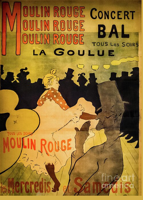 Toulouse-lautrec Greeting Card featuring the photograph Moulin Rouge Vintage Poster by Henri de Toulouse-Lautrec by Henri de Toulouse-Lautrec