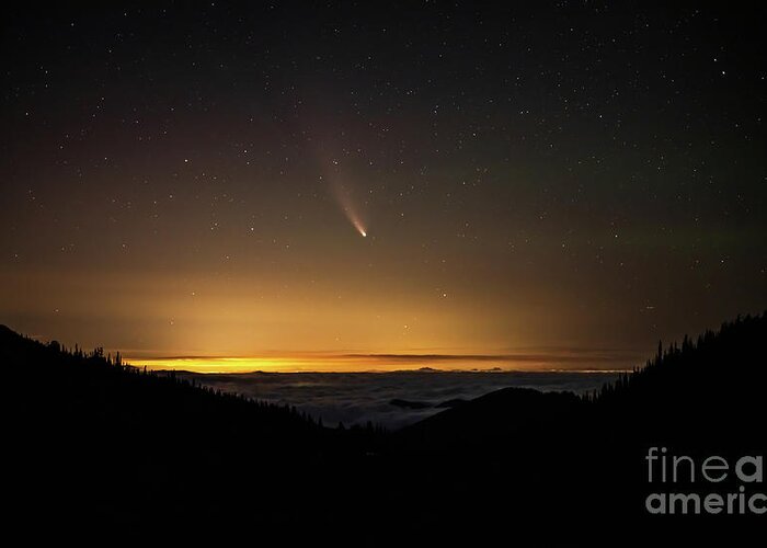 Comet Greeting Card featuring the photograph Mount Rainier National Park Dusk Comet Light by Mike Reid
