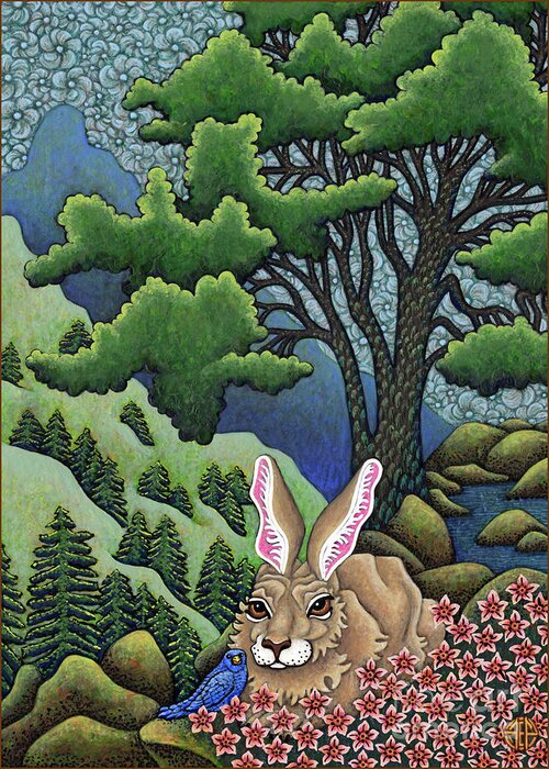 Hare Greeting Card featuring the painting Mountain Crest Meeting by Amy E Fraser