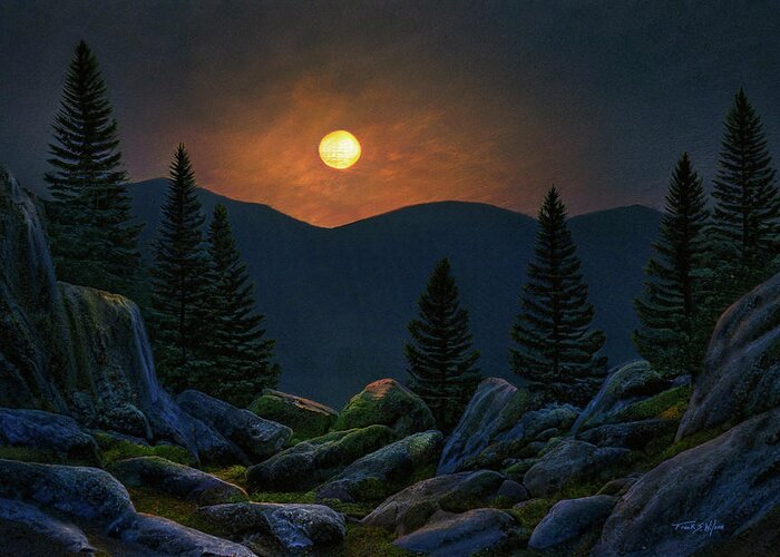 Moon Greeting Card featuring the digital art Mountain Mystery D by Frank Wilson