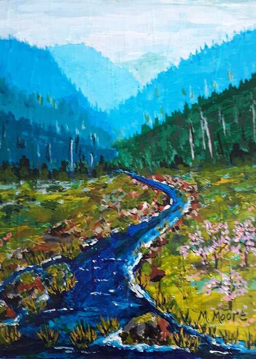 Landscape Greeting Card featuring the painting Mountain River by Marlene Moore